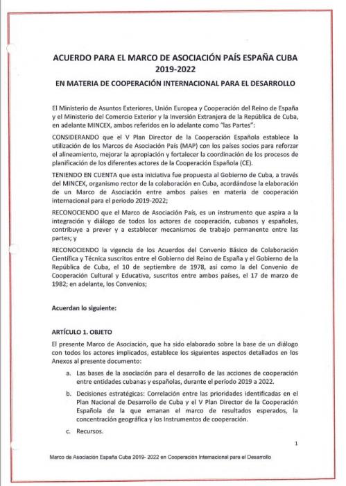 Marco de Asociación País España - Cuba 2019-2022